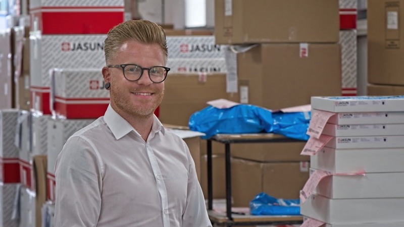 Jason Day, LEV Division Manager at Jasun Envirocare, in the warehouse
